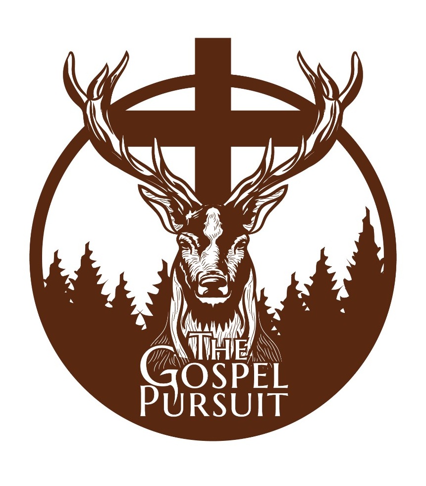 The Gospel Pursuit — deer, forest, and cross emblem